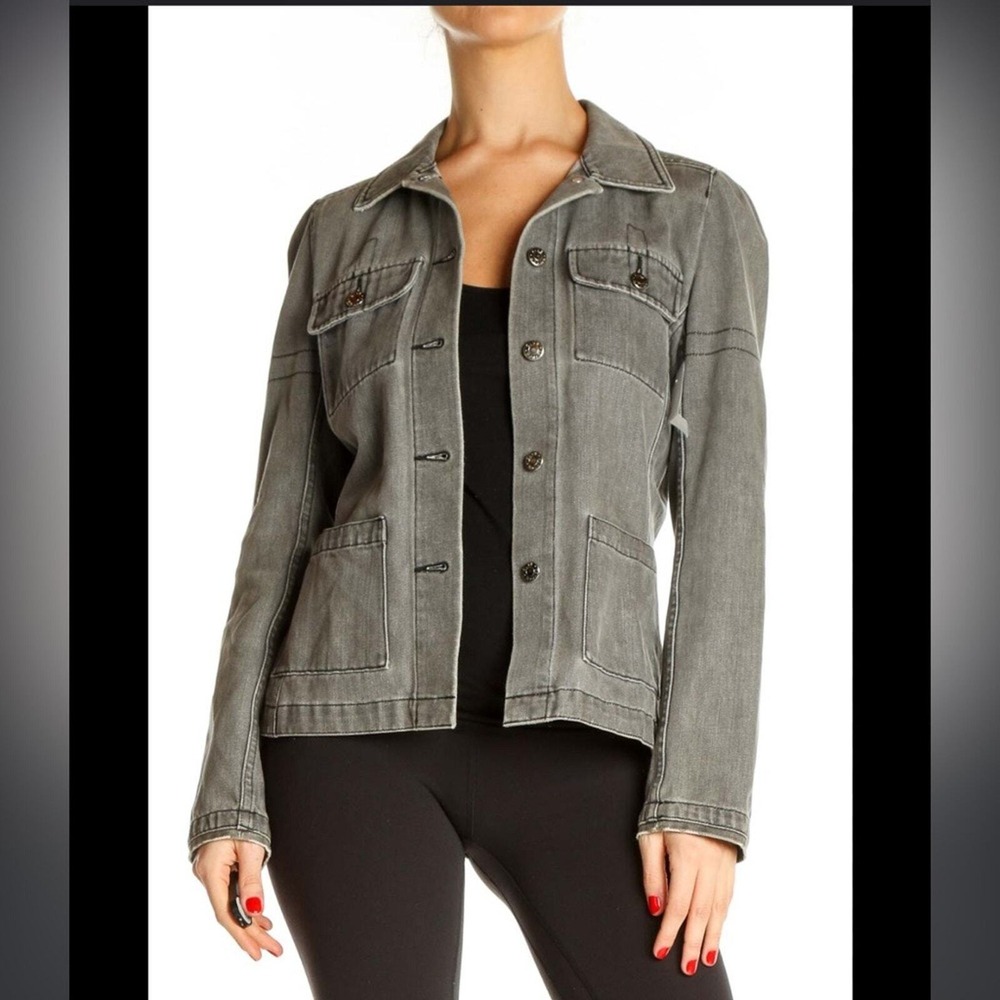Club‎ Monaco Gray Denim Military Style Button Front Jacket with Utility Pockets